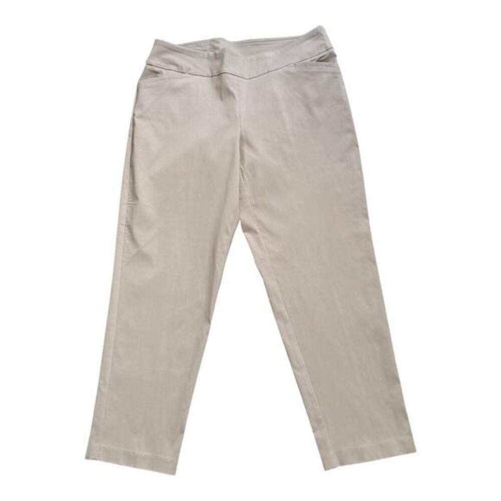 Terra & Sky Pull On Pants Womens Plus Size 0X 14W Petite Khaki Straight Stretch
